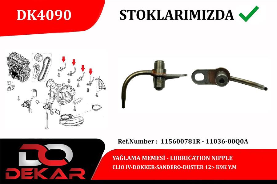 DEKAR YAĞLAMA MEMESİ CLİO IV-DOKKER-SANDERO-DUSTER 12 K9K Y.M OEM: 115600781R-11036-00Q0A - DEKAR DK4090 kodlu oto yedek parça görseli