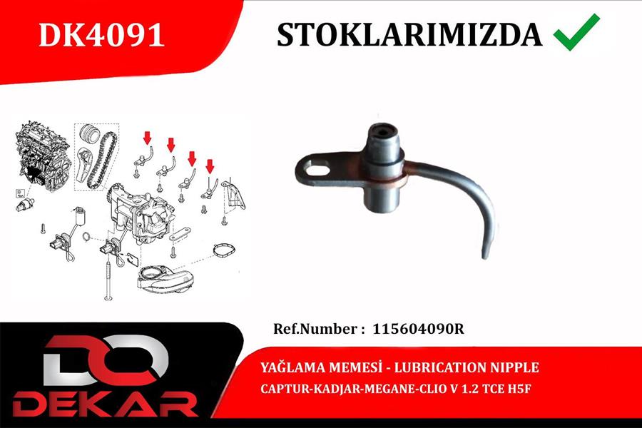 DEKAR YAĞLAMA MEMESİ CAPTUR-KADJAR-MEGANE-CLIOIV 1.2 TCE H5F OEM: 115604090R - DEKAR DK4091 kodlu oto yedek parça görseli