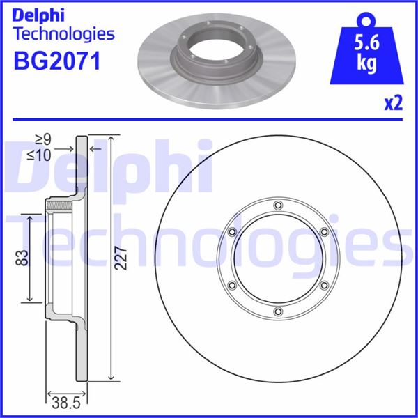 DELPHI ÖN FREN AYNASI R12 -TOROS R5 75/85 228x10x6DL OEM: 7700502515-7701466540 - DELPHI BG2071 kodlu oto yedek parça görseli
