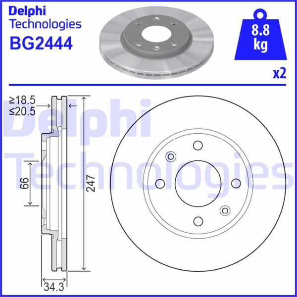 DELPHI ÖN FREN AYNASI P106 I-II 91-02 206 98 306 93-01 SAXO 96-03 XSARA 97-00 247.5x20.4x4DLxHAVALI OEM: 4246.A7-4246.94-4249.96-95661747 - DELPHI BG2444 kodlu oto yedek parça görseli