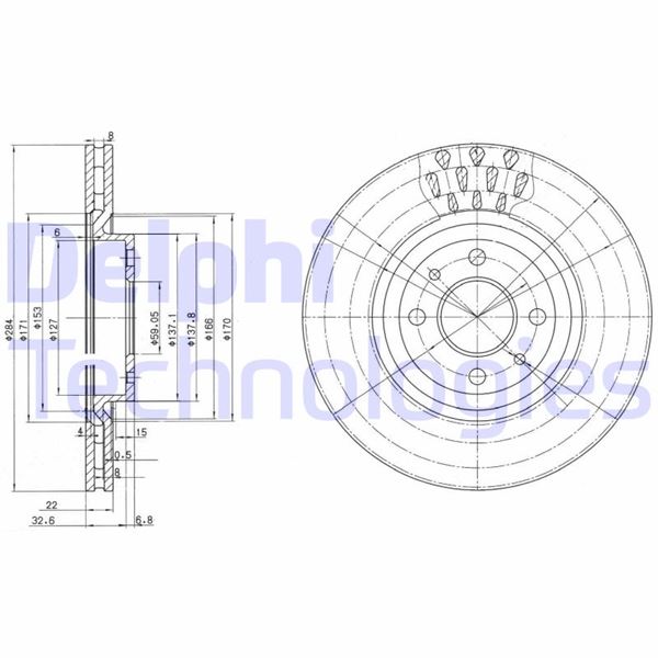 DELPHI ON FREN DISKI FIAT TIPO 91 95 PUNTO 99 12 COUPE 96 00 ALFA ROMEO 146 95 01 145 95 01 LANCIA DELTA II 93 99 DEDRA 91 99 OEM: 46403958-46427947-46427949 - DELPHI BG2617 kodlu oto yedek parça görseli
