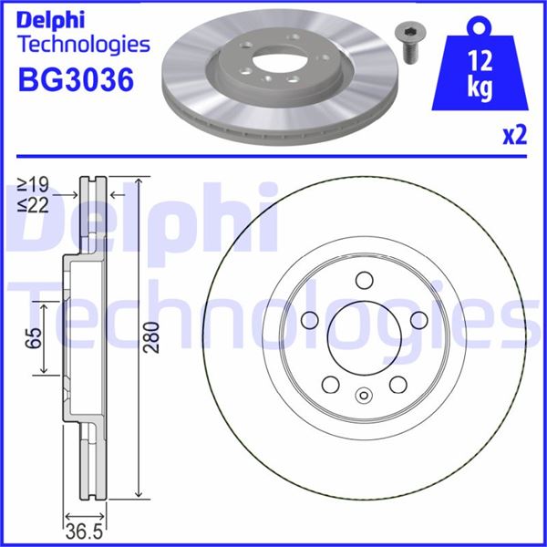 DELPHI ÖN FREN AYNASI GOLF IV 97-06 BORA 98-05 OCTAVIA 99 TOLEDO II-LEON 99-06 A3 99 280x22x5DLxHAVALI 1J0615301P-1JO615301E OEM: 1J0615301M-1J0615301E-1J0615301P - DELPHI BG3036 kodlu oto yedek parça görseli
