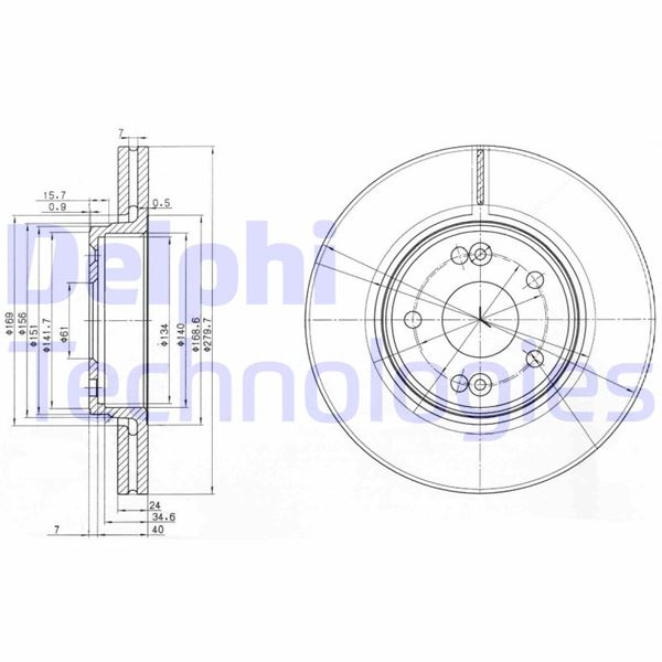 DELPHI ÖN FREN DİSKİ RENAULT LAGUNA II 01 07 280x21.8 HAVALI 5 DELİK OEM: 7701206613-8200007121-8671017410 - DELPHI BG3733 kodlu oto yedek parça görseli