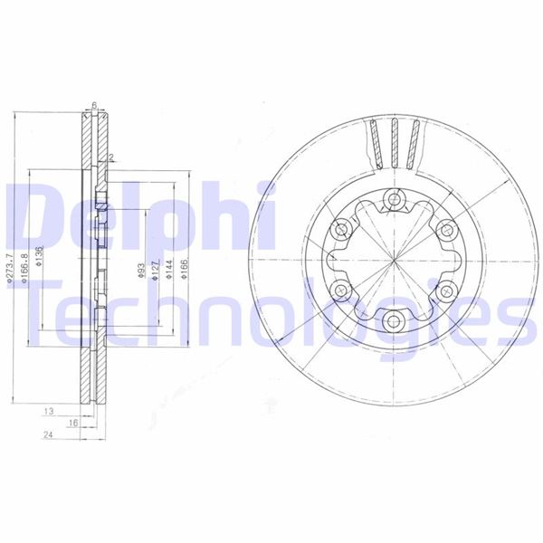 DELPHI ÖN FREN DISK HAVALI 273.7MM RANGER 4X4 98 06 MAZDA B2500 98 06 4X4 OEM: XM341027BA-UH7433251-3902839 - DELPHI BG3809 kodlu oto yedek parça görseli