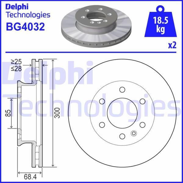 DELPHI FREN DISKI ON MERCEDES SPRINTER B906 B907 B910 . VW CRAFTER 30-35-50 A9104210100-2E0615301 OEM: A9104210100-2E0615301 - DELPHI BG4032T kodlu oto yedek parça görseli