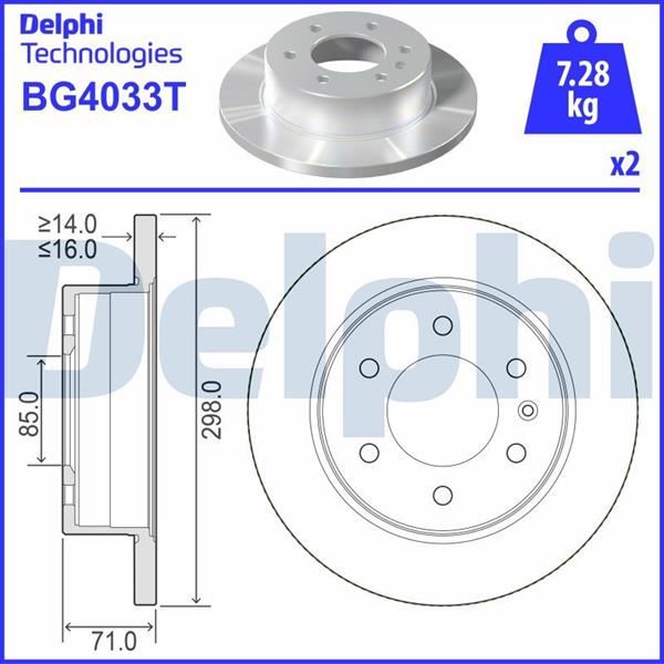 DELPHI FREN DISKI ARKA MERCEDES SPRINTER B906 B907 B910 . VW CRAFTER 30-35-50 OEM: A9064230012-2E0615601A - DELPHI BG4033T kodlu oto yedek parça görseli