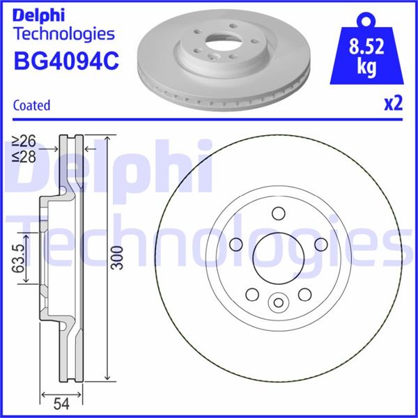 DELPHI ON FREN DISK AYNASI MONDEO IV S MAX GALAXY 07 11 FREELANDER 2 06-14 EVOQUE 12-18 VOLVO S60 II 10 S80 II V70 III XC70 II 06 300cm CAP OEM: 7G911125BA-LR007055-30769056 - DELPHI BG4094C kodlu oto yedek parça görseli