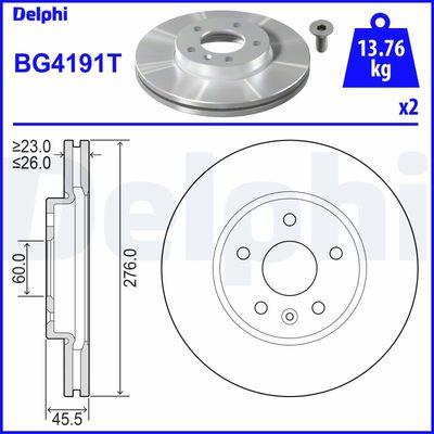 DELPHI ÖN FREN AYNASI ASTRA J 10 CRUZE 09 AVEO 11 276x26x5DL 15 İNÇ HAVALI 95526655 OEM: 13502044-13502045-569069-569073 - DELPHI BG4191T kodlu oto yedek parça görseli