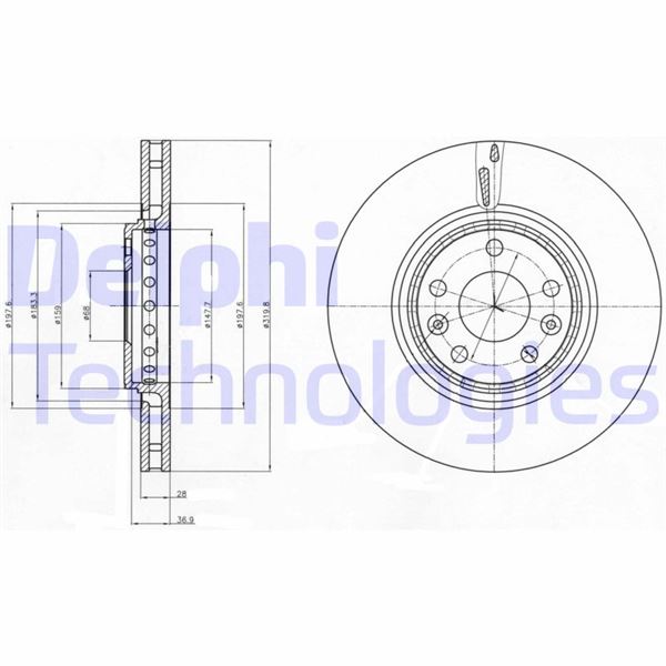 DELPHI ÖN FREN AYNASI RENAULT GRAND SCENIC III 09 GRAND SCENIC IV 16 LAGUNA III 07 15 LATITUDE 11 MEGANE III 09 MEGANE IV 15 MEGANE E TECH 23 320x28x5 DELİK HAVA KANALLI OEM: 402060003R-402061792R-402064155R - DELPHI BG4266 kodlu oto yedek parça görseli
