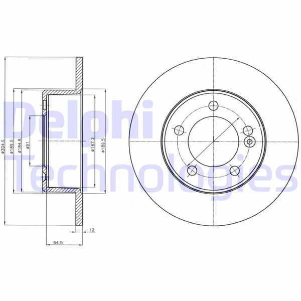 DELPHI ARKA FREN AYNASI RENAULT MASTER III 10 OPEL MOVANO B 13 2.3dCi 305x12x71.5 5 DELİK TEK TEKER OEM: 432064087R-4421080-93168847 - DELPHI BG4321 kodlu oto yedek parça görseli