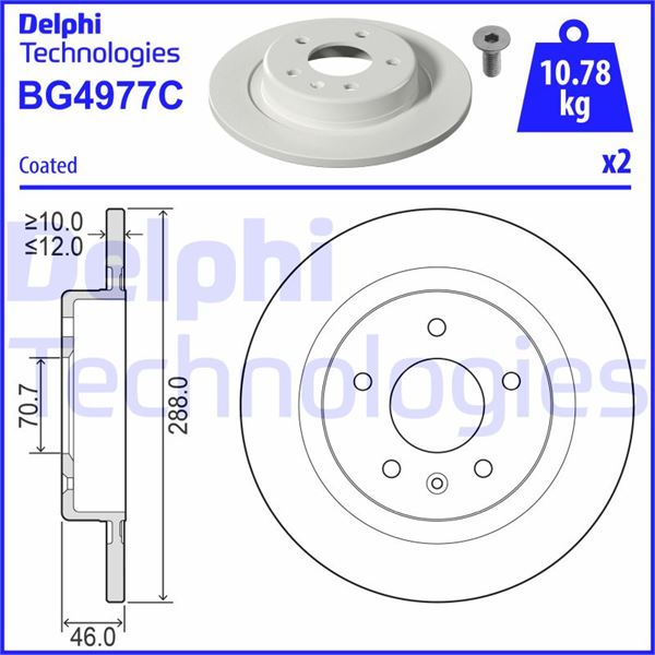 DELPHI ARKA FREN AYNASI INSIGNIA B 2017 16 İNÇ 288x12x5DL DOLU OEM: 13517857-13521008-YR00078280 - DELPHI BG4977C kodlu oto yedek parça görseli