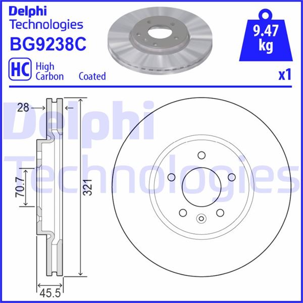 DELPHI ÖN FREN AYNASI INSIGNIA B 2017 17 İNÇ 321x28x5DL HAVALI OEM: YR00073180-13517853-13521005 - DELPHI BG9238C kodlu oto yedek parça görseli