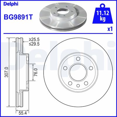 DELPHI FREN DİSKİ TEKLİ PAKET . DELİKLİ ÖN VW CARAVELLE. MULTIVAN. TOUAREG. TRANSPORTER 10/2002 7E0615301D-7H0615301D-JZW615301E OEM: 7E0615301D-7H0615301D-JZW615301E - DELPHI BG9891T kodlu oto yedek parça görseli