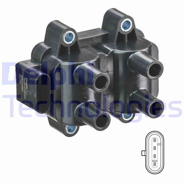 DELPHI ATEŞLEME BOBİNİ ÇİFTLİ KANGOO- CLIO I-II-II 1.2 -1.6 - MEGAN I 1.4- 1.6-SCENIC-TWNG-LOGAN K7J-K7M OEM: 224336134R-7700274008 - DELPHI GN11083-12B1 kodlu oto yedek parça görseli