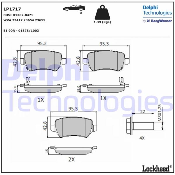 DELPHI ARKA BALATA ASTRA G 98 ASTRA H 03.05 -MERIVA 05.03 ZAFIRA 00 COMBO 09.02 OEM: 93188727-1605967-1605086-WVA23415 - DELPHI LP1717 kodlu oto yedek parça görseli