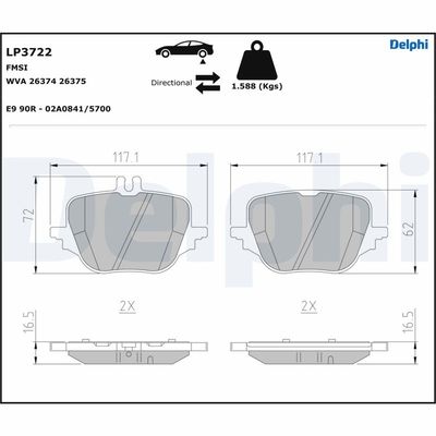 DELPHI FREN BALATASI ARKA MERCEDES W206 S206 C254 W223 V223 OEM: A0004209305 - DELPHI LP3722 kodlu oto yedek parça görseli