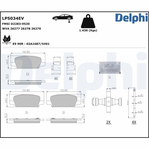DELPHI FREN BALATASI ARKA TESLA MODEL 3 5YJ3 2020> MODEL Y 5YJY 2019> OEM: 800824400A-800824500B - DELPHI LP5034EV kodlu oto yedek parça görseli