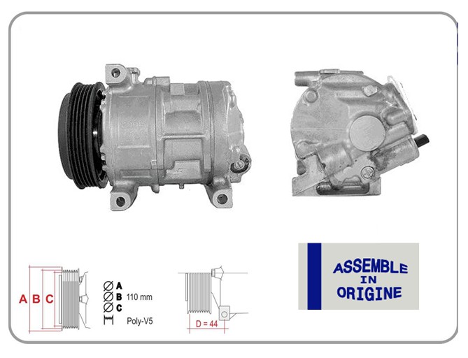 GUA KLİMA KOMPRESÖRÜ SIFIR ÜRÜN FIAT DOBLO 10 FIORINO 08 GRANDE PUNTO 05 15 LINEA 07 PUNTO EVO 09 1 4 ALFA MITO 09 18 OPEL COMBO 12 1.2 / 1.4 12V 5 KANAL 110MM OEM: 55194880-51794515-771789105 - GUA 51319 kodlu oto yedek parça görseli