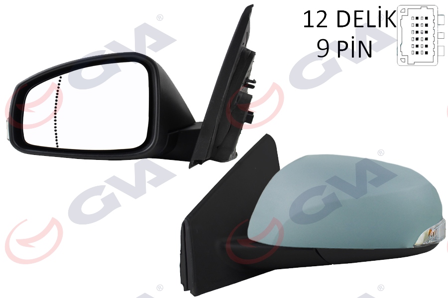 GVA DIŞ DİKİZ AYNASI SOL MEGANE-FLUENCE 08 ELEKTRİKLİ ISITMALI SİNYALLİ SENSÖRLÜ ISITMALI ASTARLI ASFERİK 9 FİŞ VM-6138EHPSAL OEM: 963020180R-963028938R - GVA 1011322 kodlu oto yedek parça görseli
