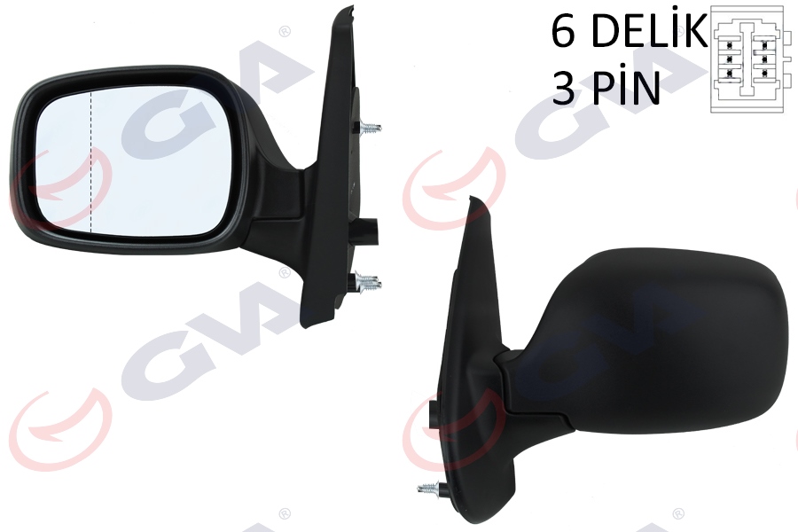 GVA DIŞ DİKİZ AYNASI SOL KANGOO 01 ELEKTRİKLİ ISITMALI ASFERİK 3 FİŞ VM-132NEHL 7700354638 OEM: 7700354638 - GVA 1016131 kodlu oto yedek parça görseli