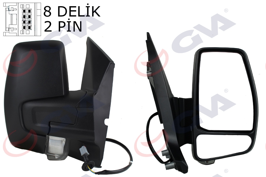 GVA DIŞ DİKİZ AYNASI SAĞ TRANSİT CUSTOM V362 12 MEKANİK DESENLİ SİNYALLİ KONVEKS VM-6325R 1766579-682BL5JA6 OEM: 1766584-2013054-2123243 - GVA 1032210 kodlu oto yedek parça görseli
