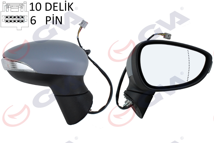 GVA DIŞ DİKİZ AYNASI SAĞ FIESTA 12 17 ELEKTRİKLİ ISITMALI SİNYALLİ ASTARLI ASFERİK 6 FİŞ VM-6326EHPAR C1BB17682DD-1799161 OEM: C1BB17682DD-1799161 - GVA 1037235 kodlu oto yedek parça görseli