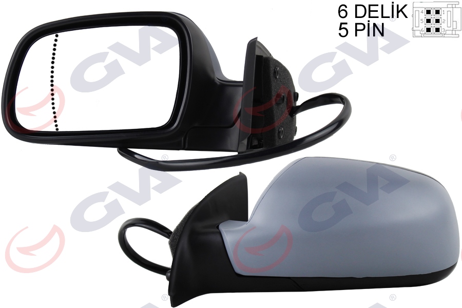 GVA DIŞ DİKİZ AYNASI SOL 307 02 ELEKTRİKLİ ISITMALI ASTARLI ASFERİK 5 FİŞ VM-207EHPAL OEM: 8149.AW-8152.57-8152.75 - GVA 1043311 kodlu oto yedek parça görseli