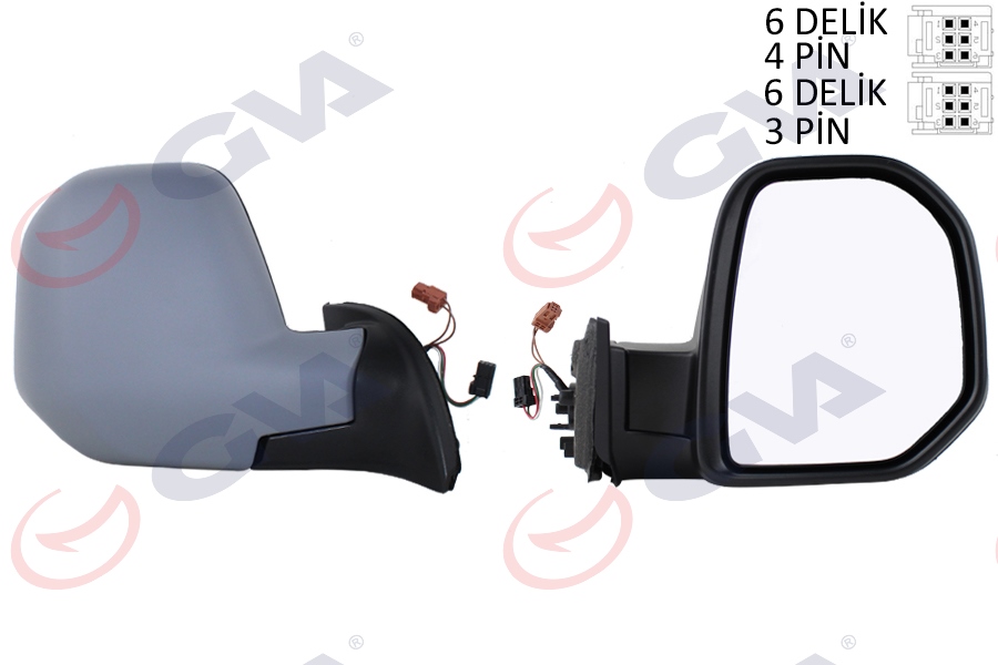 GVA DIŞ DİKİZ AYNASI SAĞ BERLINGO-PARTNER 08 ELEKTRİKLİ ISITMALI SENSÖRLÜ ASTARLI KONVEKS VM-6118EHPSR OEM: 8153.TQ-8153.TT - GVA 1045160 kodlu oto yedek parça görseli