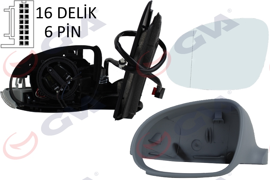 GVA DIŞ DİKİZ AYNASI SOL GOLF 03 ELEKTRİKLİ ISITMALI SİNYALLİ ASTARLI ASFERİK 6 FİŞ VM-197EHPAL OEM: 1K1857507DC - GVA 1075236 kodlu oto yedek parça görseli