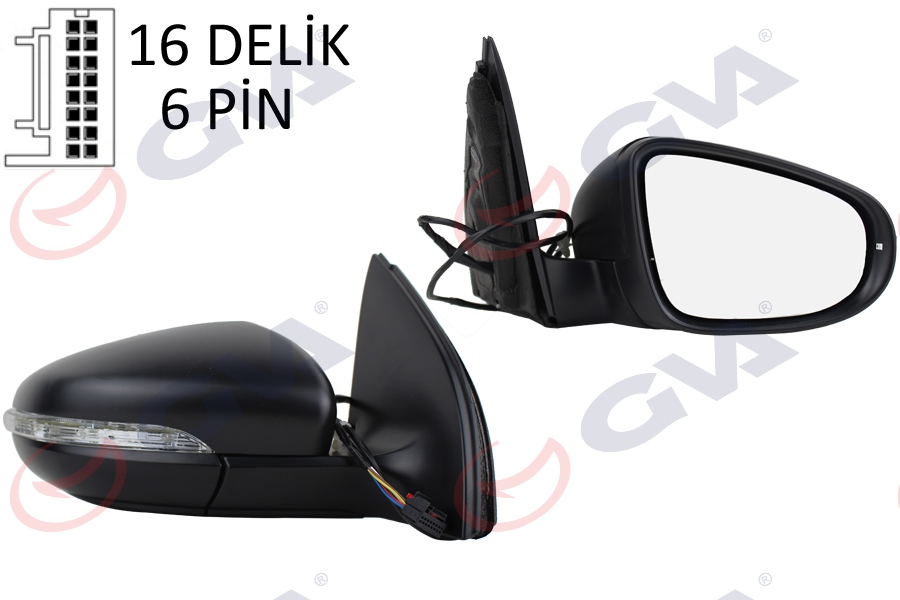 GVA DIŞ DİKİZ AYNASI SAĞ GOLF 09 ELEKTRİKLİ ISITMALI SİNYALLİ KONVEKS 6 FİŞ VM- 6197EHPR OEM: 5K0857508AD - GVA 1075245 kodlu oto yedek parça görseli