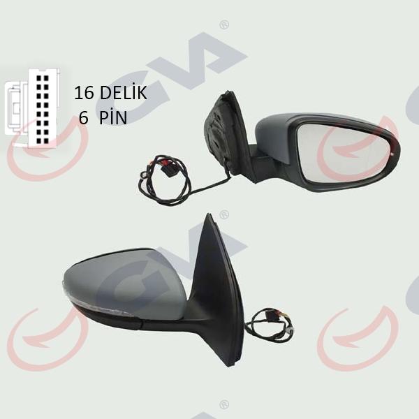 GVA DIŞ DİKİZ AYNASI SAĞ GOLF 09 ELEKTRİKLİ ISITMALI ASTARLI SİNYALLİ KONVEKS 6 FİŞ VM-6197EHPR OEM: 5K0857508AD - GVA 1075247 kodlu oto yedek parça görseli