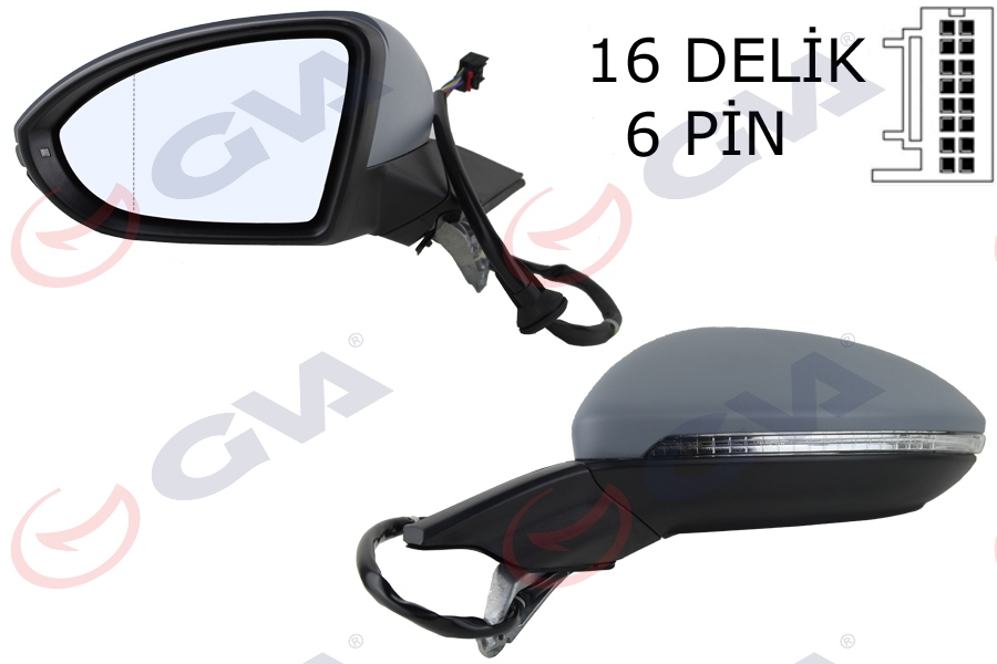 GVA DIŞ DİKİZ AYNASI SOL GOLF 13 ELEKTRİKLİ ISITMALI SİNYALLİ ASTARLI ASFERİK 6 FİŞ VM-6187EHPAL 5G1857507AF9B9-5G0857537CGRU OEM: 5G1857507AF9B9-5G0857537CGRU - GVA 1075261 kodlu oto yedek parça görseli