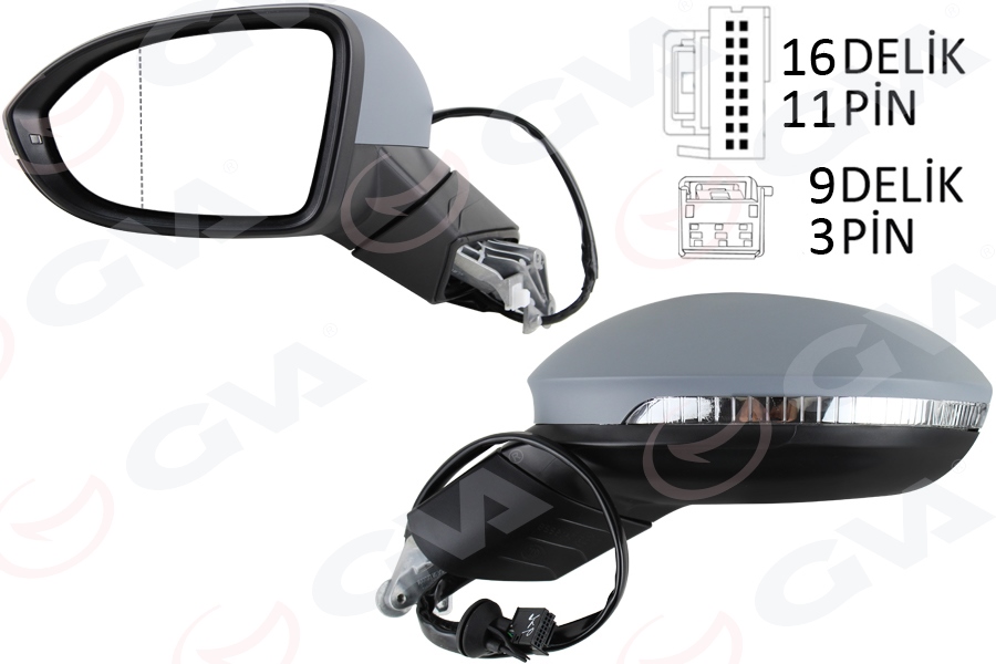 GVA DIŞ DİKİZ AYNASI SOL ELEKTRİKLİ ISITMALI SİNYALLİ ASTARLI HAFIZALI KÖR NOKTALI ASFERİK VW GOLF 20 OEM: 5H1857507A9B9-5H1857507AF-5H0857537 - GVA 1075281 kodlu oto yedek parça görseli