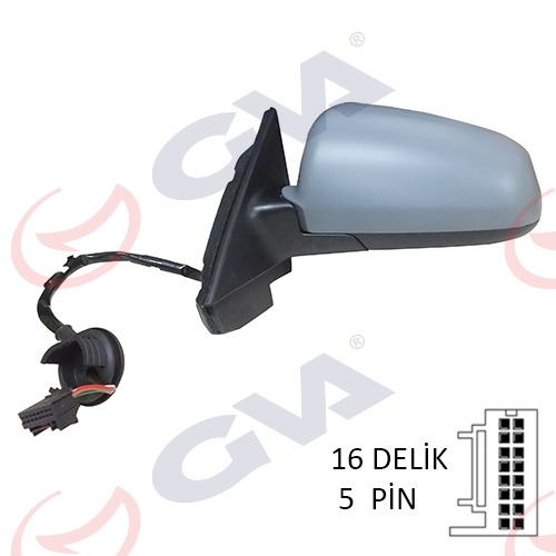 GVA DIŞ DİKİZ AYNASI SOL A3 03 ELEKTRİKLİ ISITMALI 5 KAPILI ASTARLI ASFERİKLI 5 FİŞ VM-010EHAL OEM: 8P1858531D01C - GVA 1075951 kodlu oto yedek parça görseli