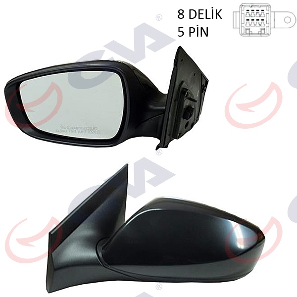 GVA DIŞ DİKİZ AYNASI SOL BLUE 12 ELEKTRİKLİ ISITMALI SİYAH KAPAK DÜZ CAM 5 FİŞ VM-6451EL OEM: 876101R110 - GVA 1091135 kodlu oto yedek parça görseli