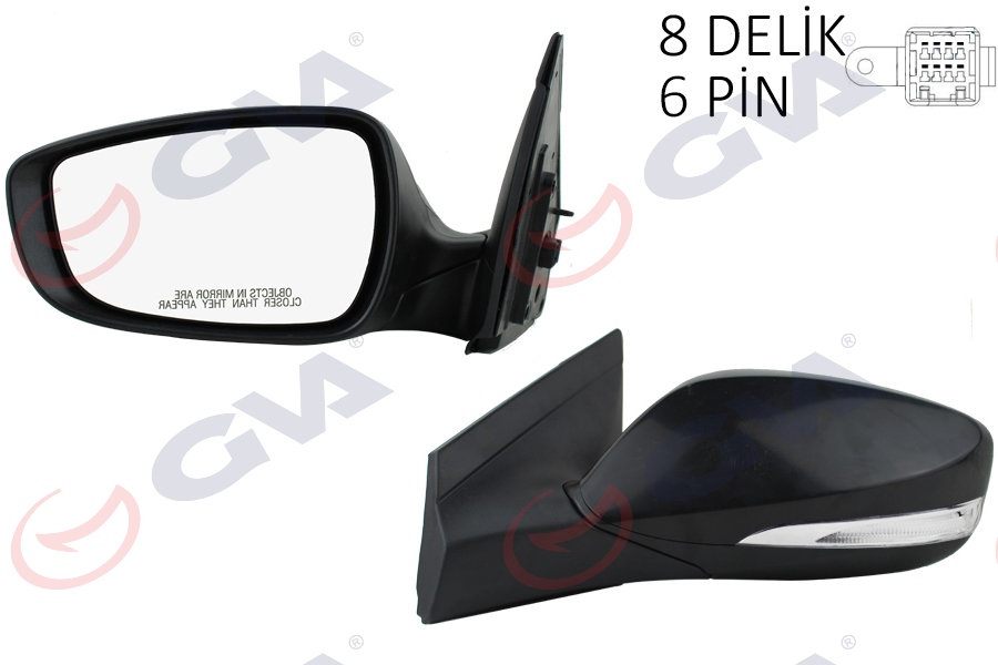 GVA DIŞ DİKİZ AYNASI SOL BLUE 12 ELEKTRİKLİ ISITMALI SİNYALLİ SİYAH KAPAK DÜZ CAM 6 FİŞ VM-6451NEHL 876104L020CA OEM: 876104L020CA - GVA 1091139 kodlu oto yedek parça görseli