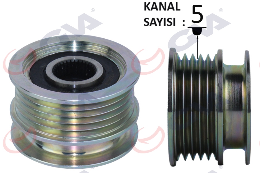 GVA ALTERNATÖR KASNAĞI RULMANLI MEGANE-CLIO II-KANGOO-TWNG-SYMBOL II 01- 5 KANALLI K9K-K4M OEM: 8200113636 - GVA 2811003 kodlu oto yedek parça görseli