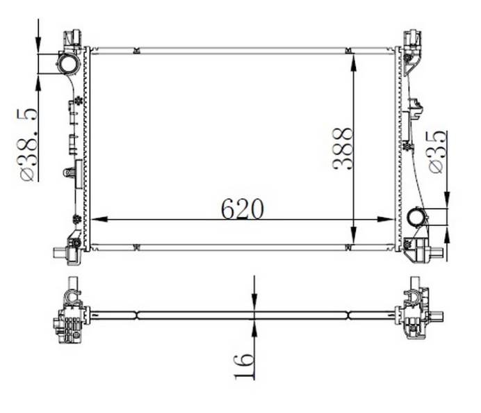 GVA MOTOR SU RADYATÖRÜ FIAT EGEA 15 1.3D MTJ 1.4 AL-PL-BRZ 620x388x16 52052220-52015588 OEM: 52052220-52015588 - GVA 3129005 kodlu oto yedek parça görseli