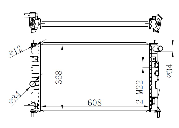 GVA MOTOR SU RADYATÖR VECTRA B AC KLİMASIZ MEK BRAZİNG 608x358x26 OEM: 1300159-1300180-1300185 - GVA 3190022 kodlu oto yedek parça görseli