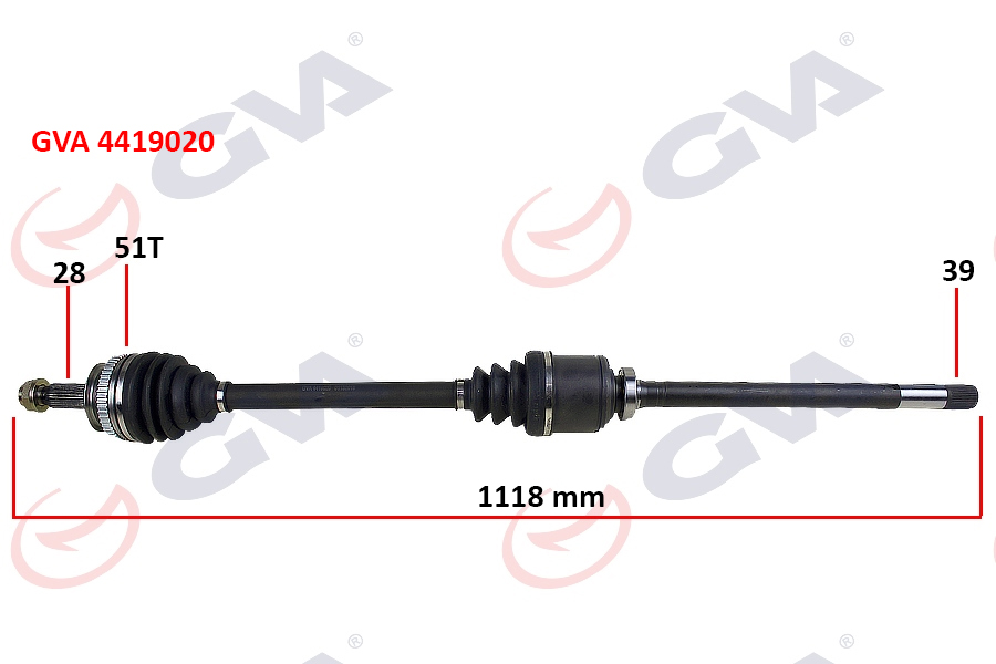 GVA AKS KOMPLE ÖN SAĞ RENAULT MASTER II 98 06 OPEL MOVANO A 98 01 1.9dCi 2.2dCi 2.5dCi 2.8dCi 51DİŞ 1118mm OEM: 7700102980-8200052426-8200169281 - GVA 4419020 kodlu oto yedek parça görseli