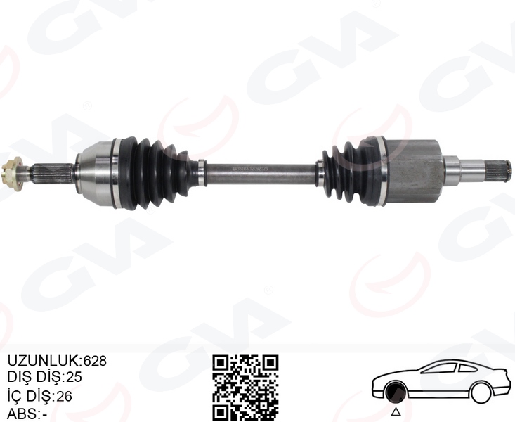 GVA ON AKS KOMPLE SOL TRANSIT CONNECT 1.8 TDCI 02 14 75 -90-110PS 628mm 2T143B437CD-9T163B437AA OEM: 2T143B437CD-9T163B437AA - GVA 4433103 kodlu oto yedek parça görseli