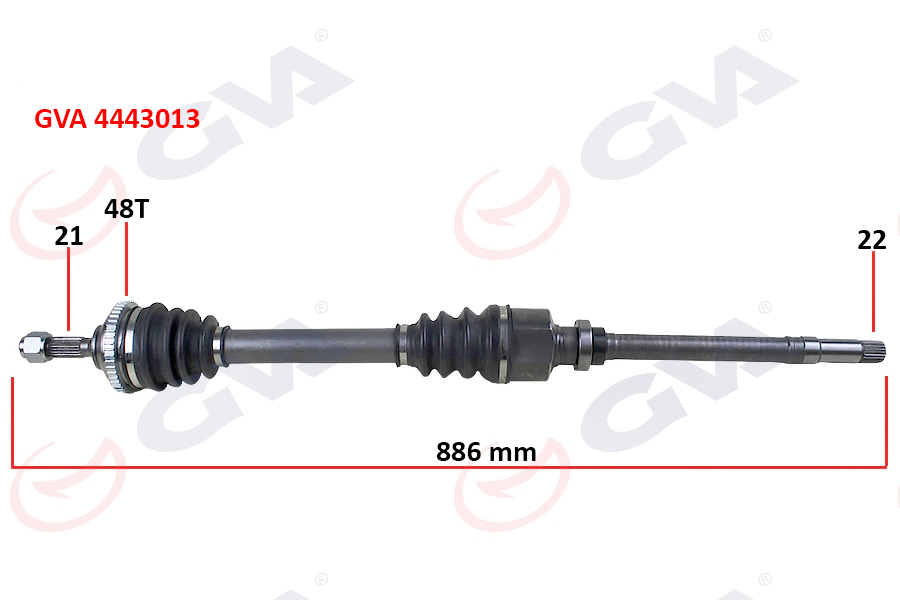 GVA KOMPLE AKS SAĞ PEUGEOT 206 1.6i 98-06 TU5 ABS Lİ 48 DİŞ 886mm OEM: 3273.3L-9630767280 - GVA 4443013 kodlu oto yedek parça görseli