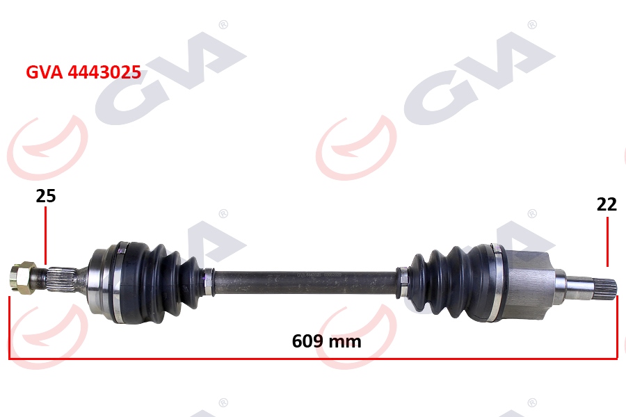 GVA KOMPLE AKS SOL PEUGEOT 306 1.6 93-00 609mm OEM: 3272.T3-3272.H7-3272.77 - GVA 4443025 kodlu oto yedek parça görseli
