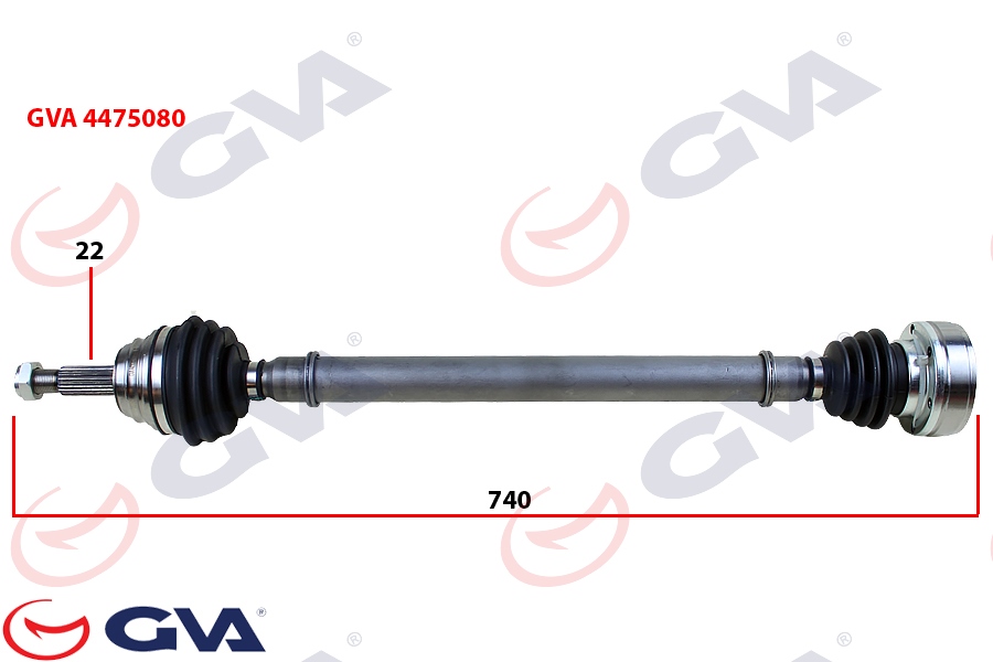 GVA KOMPLE AKS SAĞ POLO 1.6 94-99 740mm OEM: 6N0407450X-6N0407272X-6N0407272 - GVA 4475080 kodlu oto yedek parça görseli