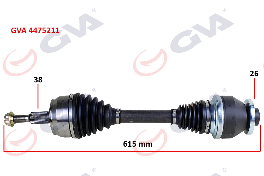 GVA KOMPLE AKS SOL TRANSPORTER T5 2.5 TDİ 03-11 6 VİTES 615mm OEM: 7H0407271AA-7H0407271AC-7H0407271AL - GVA 4475211 kodlu oto yedek parça görseli