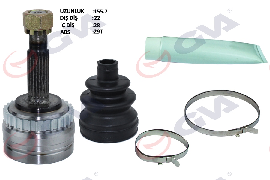 GVA AKS KAFASI DIŞ ÖN CORSA B 1.2i 16V 93-00 ABS Lİ 569mm 29DİŞ 22x28x52 155mm 26032411-374218 OEM: 26032411-374218 - GVA 4490010K kodlu oto yedek parça görseli