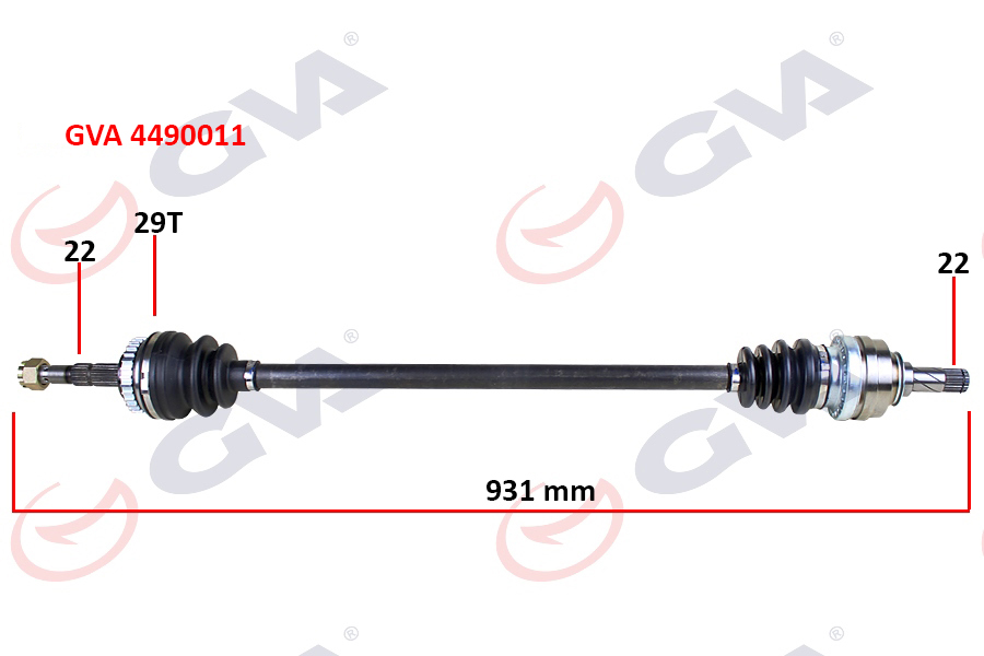 GVA KOMPLE AKS SAĞ CORSA B 1.2i 16V 93-00 ABS Lİ 926mm 29DİŞ OEM: 374221-26029827-93192082 - GVA 4490011 kodlu oto yedek parça görseli