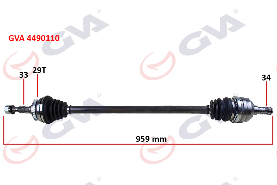 GVA KOMPLE AKS SAĞ VECTRA B 1.6İ-1.8İ-2.0İ 95-03 ABS Lİ 29 DİŞ 959mm OEM: 374249-374103-90496976 - GVA 4490110 kodlu oto yedek parça görseli
