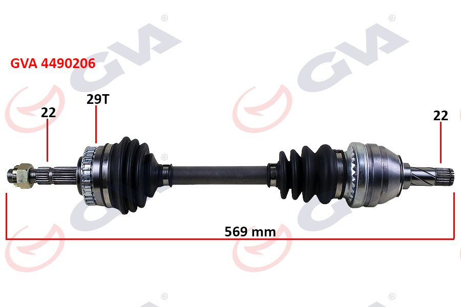 GVA KOMPLE AKS SOL CORSA B 1.6 93-00 ABS Lİ 29 DİŞ 569mm OEM: 374259-374511-93299247 - GVA 4490206 kodlu oto yedek parça görseli