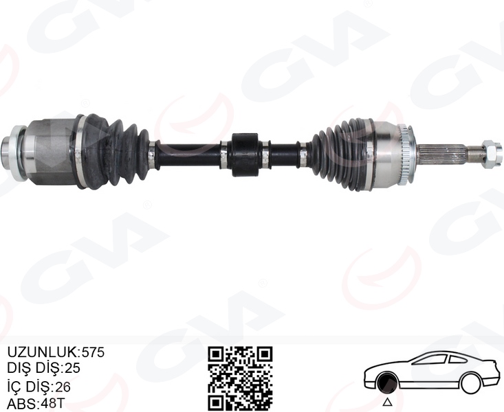 GVA KOMPLE AKS SAĞ GETZ 1.5 CRDİ 03-09 ABS Lİ 48DİŞ 578mm 495001C510 OEM: 495001C510 - GVA 4491151 kodlu oto yedek parça görseli